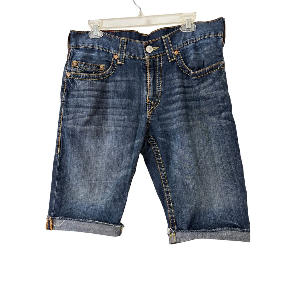 True Religion Brand Jeans Section Cut-Off Short Mens 34 Blue Denim Fray Hem